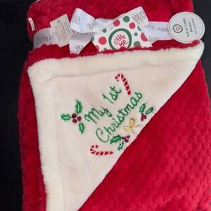 Litttle Me Reversible 1st Christmas Blanket Red Minky Boy Girl Baby Gift 30 x 40